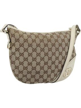 GUCCI GG Canvas Newbrit Shoulder Bag Beige Gold 169998